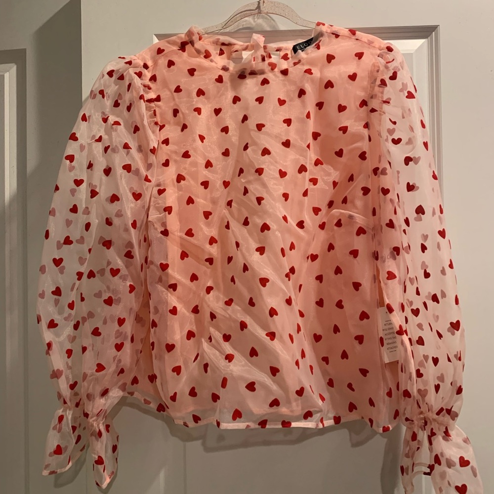 Eloquii NTW Plus Size Heart Print Puff Sleeve Blouse